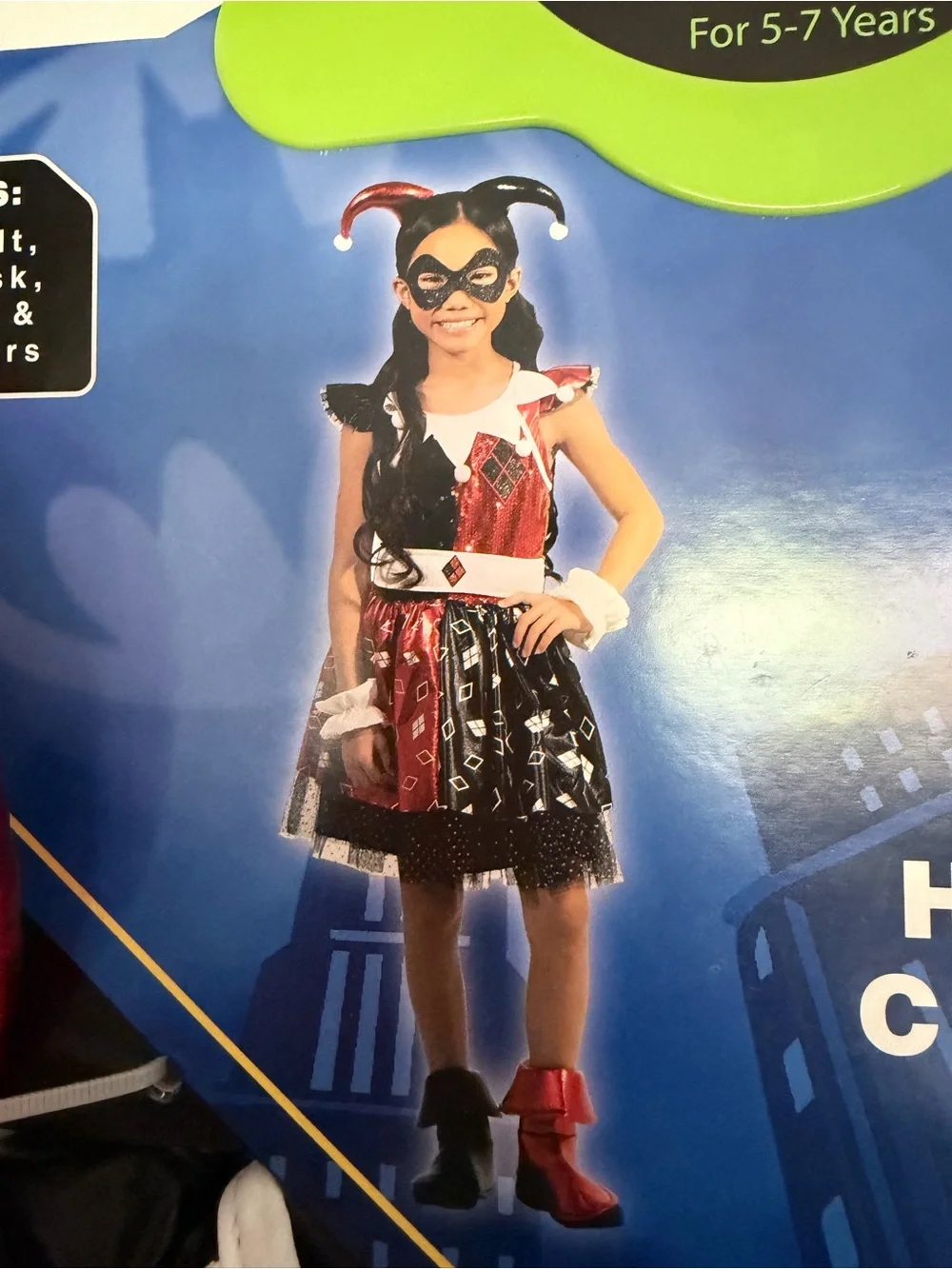 DC Girls Red and Black Harley Jester Costume with Mask